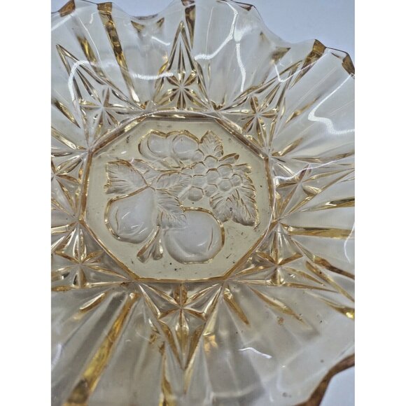 Vintage 1950's Federal Glass Amber Pioneer Fruit Pattern Crimped Edge 7.5" Round - Picture 7 of 9